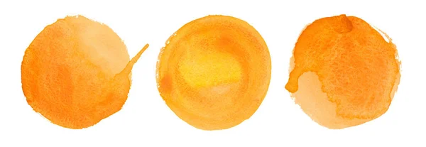 圆形橙色水彩框集 圆形形状孤立在白色背景上 手工制作技术 — 图库照片#