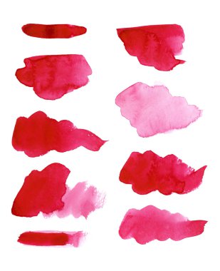 Bright painted red watercolor strips. Hand drawn elements isolated on white background.