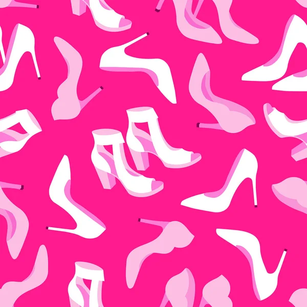 带粉色和白色鞋子的矢量无缝图案 在洋红色背景下隔离 — 图库矢量图片