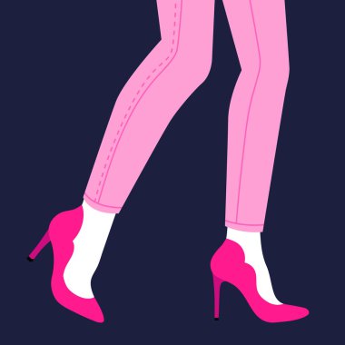 Pembe ayakkabı giyen bir kadının vektör moda illüstrasyonu