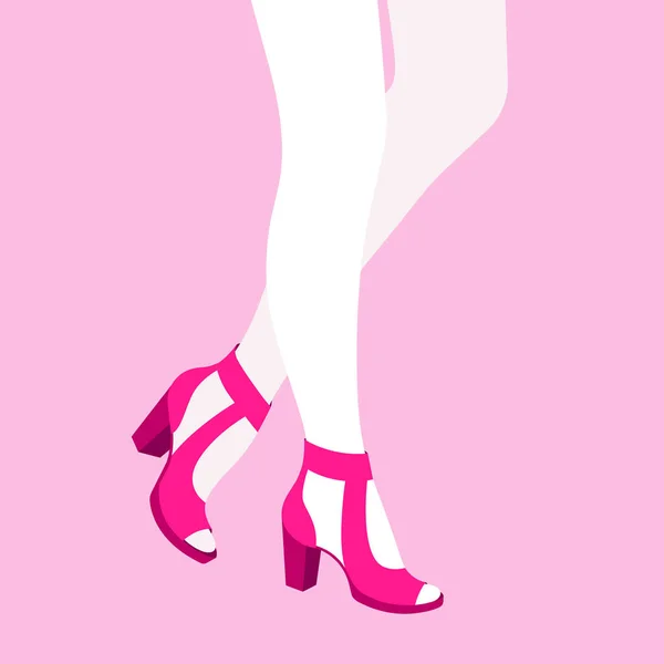 Pembe Ayakkabı Giyen Bir Kadının Vektör Moda Illüstrasyonu — Stok Vektör