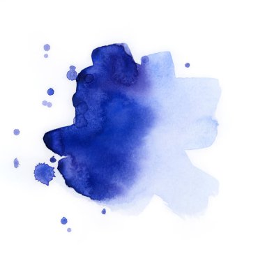 Parlak menekşe rengi ve mavi suluboya, beyaz arka planda izole edilmiş. El çizimi dokusu