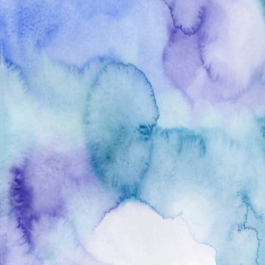 Parlak mavi ve mor suluboya dokular. El çizimi arkaplan