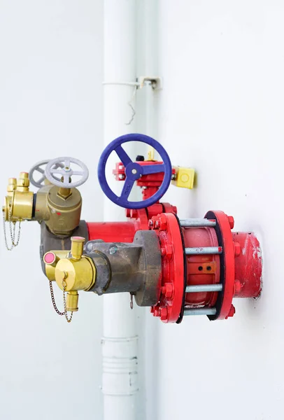 Red Fire Hydrant System Fire Extinguishing System White Wall — Stock Photo, Image
