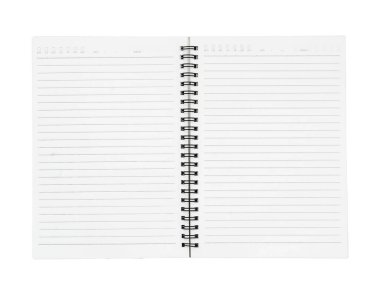 beyaz arkaplanda izole edilmiş boş bir sayfaya sahip dizüstü bilgisayar.