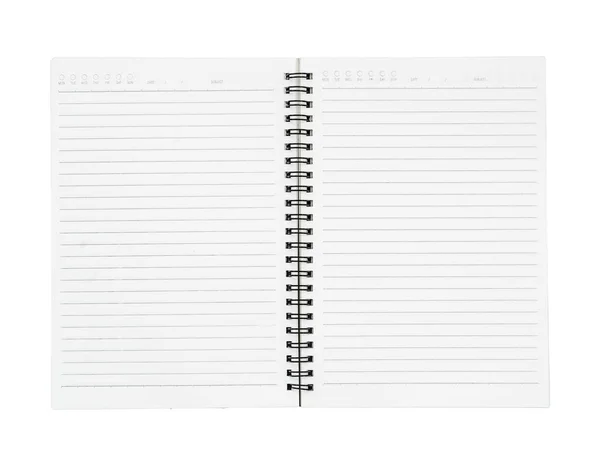 Σημειωματάριο Μια Κενή Σελίδα Που Απομονώνεται Λευκό Φόντο — Φωτογραφία Αρχείου