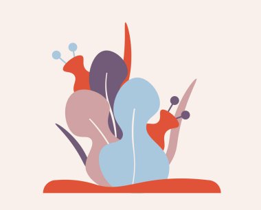 Fantezi yaprakları ve çiçek kompozisyonu. Hayali sihirli bitkiler soyut bileşim izole Clipart. Vektör ortamı.