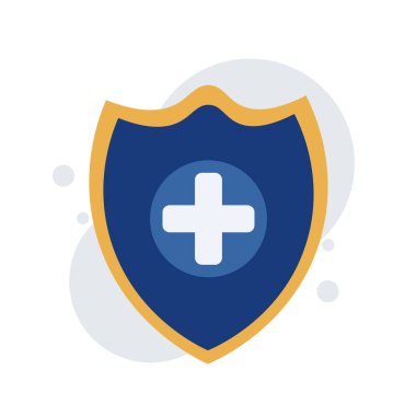 Tıbbi haçlı koruyucu bir kalkanın vektör çizimi. İllüstrasyon sağlık ve güvenlik konuları için uygundur.