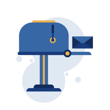 Beyaz arkaplanlı mavi bir posta kutusunun vektör çizimi. Yazışmaların ve iletişimin sembolü..