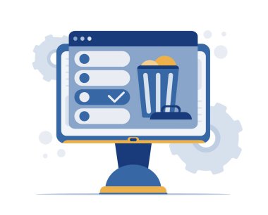 Temiz bilgisayar, çöp tabelalı bilgisayar. Dosyaları ya da belgeleri çöp kutusundan sil. Mükemmel vektör grafikleri