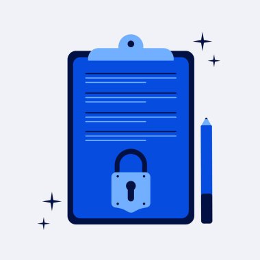 Harici bir kilitle belgeleri güvenceye alıyorum. Dijital akıllı kontrat. Web sayfası için modern düz vektör illüstrasyonu.