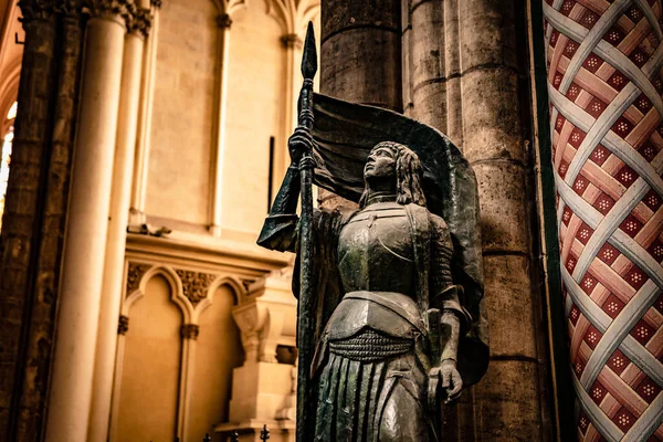 Statua Giovanna Arco Nella Cattedrale Bordeaux All Interno Chiesa Cattolica — Foto Stock