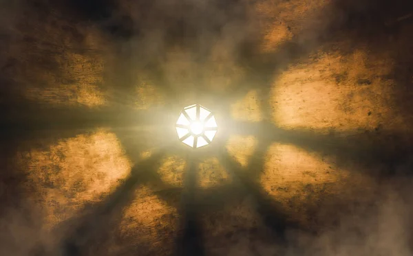Світло Від Лампи Стелі Тіні Таємничому Коридорі Старому Підземеллі Замку — стокове фото