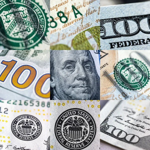 Makrovyer Över Hundra Amerikanska Dollarsedlar Amerikansk Valuta Närbild Fragment 100 — Stockfoto