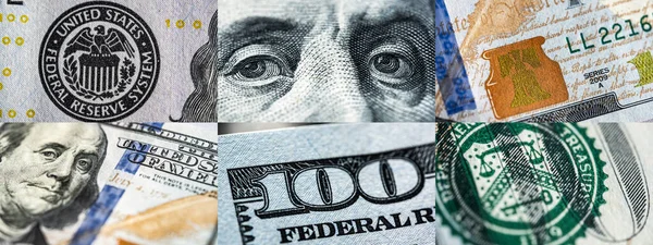 Set Macro Views One Hundred American Dollars Bill United States — Stock Photo, Image