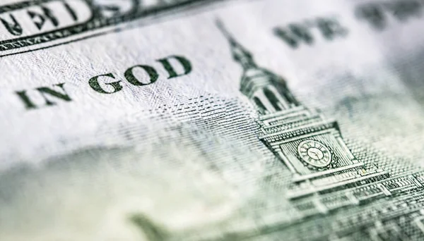 Närbild Makro Syn Hundra Amerikanska Dollar Sedel Gud Litar Fragment — Stockfoto