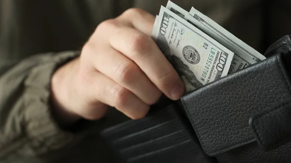 Man Checking American Dollars Banknotes His Wallet — Stock Photo, Image
