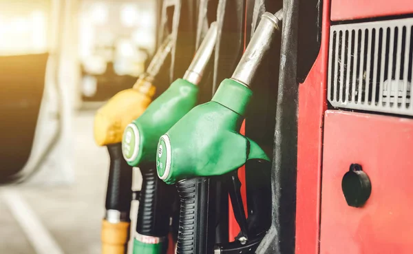 Petrol Pump Filling Nozzles Gas Station Close View — Stock Photo, Image