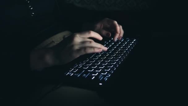 Hands Typing Computer Keyboard Night Time Dark Room Developer Working — Video