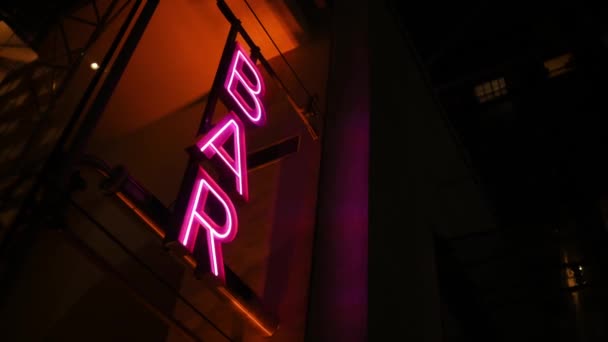 Colourful Neon Signboard Bar Lightning Flashing Night City — Vídeo de Stock