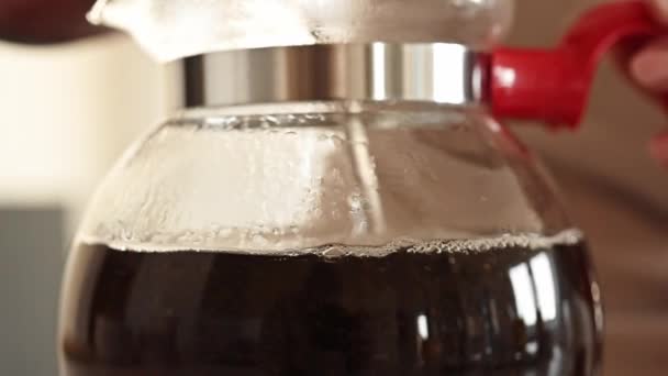 Πρόσωπο Χύνει Διαφανή Τσαγιέρα Ζεστό Νερό Για Προετοιμάσει Φυτικό Ποτό — Αρχείο Βίντεο