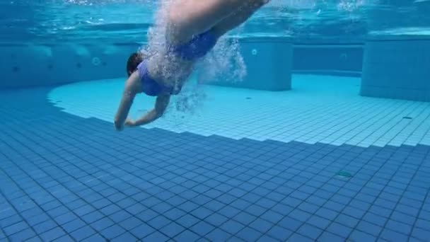 Beautiful Girl Teenager Swimming Pool Water Wearing Glasses Googles Pretty — Video