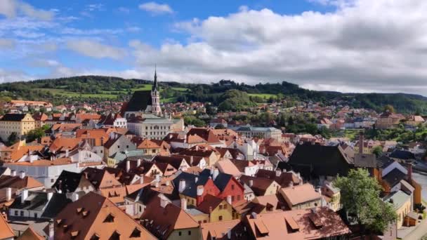 Hermoso Paisaje Urbano Krumlov República Checa Con Nubes Oscuras Fondo — Vídeo de stock