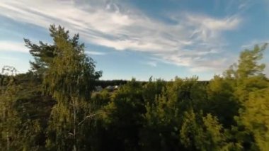 Ev ve ağaçlar gün batımında Sammer 'da, atriel dron manzaralı