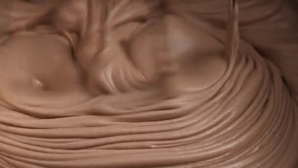 Chocolate Creamy Pie Dough Kneading Using Automatic Mixer Closeup Tasty — Stock Video