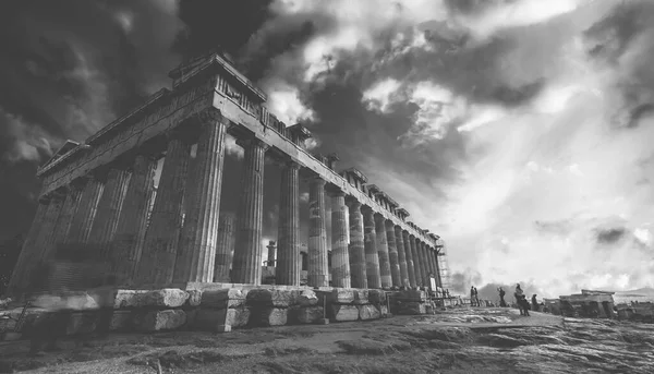 Ακρόπολη Στήλες Του Παρθενώνα Στο Ηλιοβασίλεμα Αθήνα Ασπρόμαυρες — Φωτογραφία Αρχείου