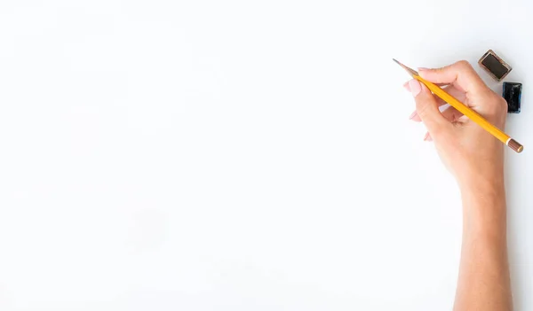 Вид Сверху Девочек Рисующих Руками Карандашами Пайнтами Копирайтом — стоковое фото