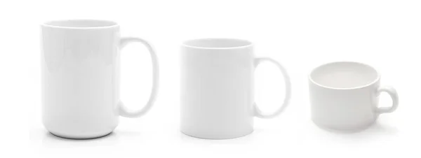 Set White Mugs Different Size Isolated White Background — Stock Photo, Image