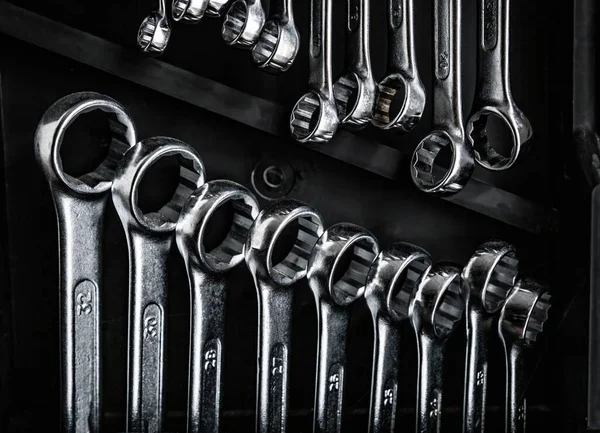 Wrench Spanner Tool Variety Repair Work Metal Key Equipment Repaiman — Stock Photo, Image