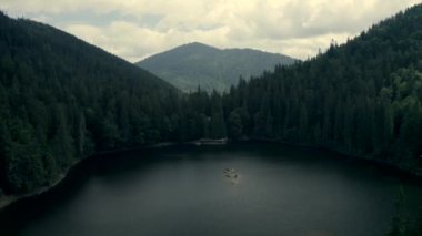 Karpat Dağları 'ndaki Synevir Gölü' nün panoramik manzarası, hava manzarası