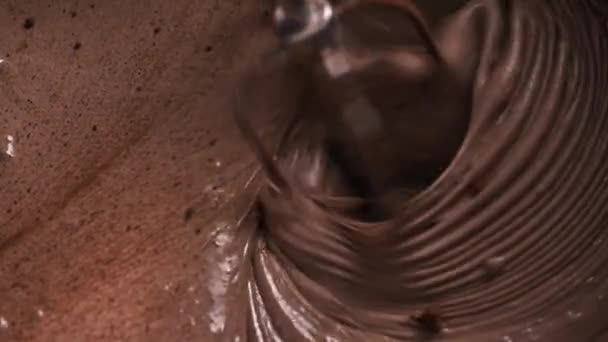 Masa Pastel Chocolate Amasando Con Mezcla Cacao Vista Cerca — Vídeos de Stock