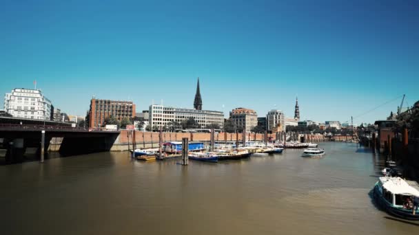 Time Lapse Centro Hamburgo Com Barcos Estacionados Rio — Vídeo de Stock