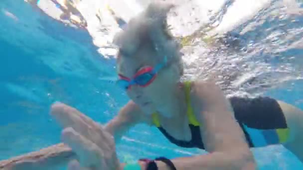 Senior Woman Swimming Diving Underwater Pool — Stock Video
