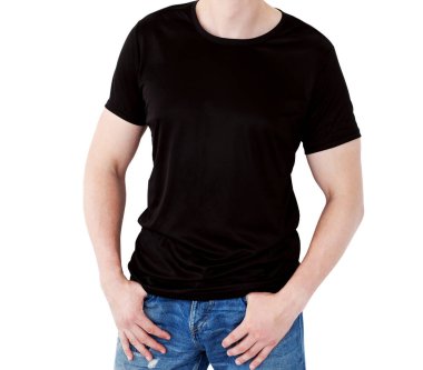 Black T-shirt isolaled on a white background. Blank for your design