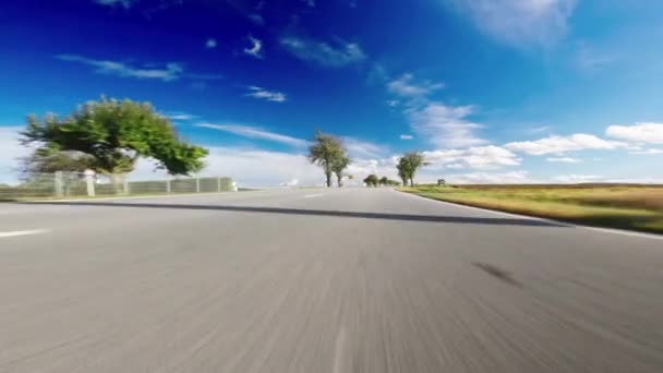Primeira Pessoa View Captura Carro Passando Por Estrada Asfalto Com — Vídeo de Stock