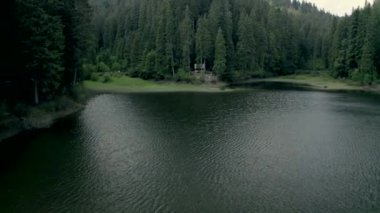 Ukrayna 'nın Karpat Dağları' ndaki Synevir Gölü üzerinde uçuyor