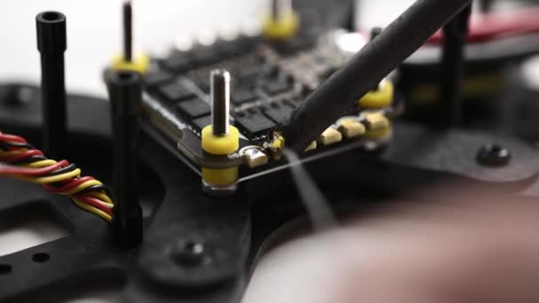 Process Soldering Connections Microchip Fpv Drone — Stock Video