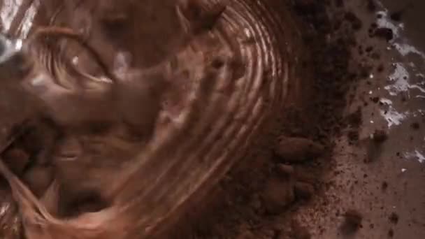 Masa Pastel Chocolate Amasando Con Mezcla Cacao Vista Cerca — Vídeos de Stock