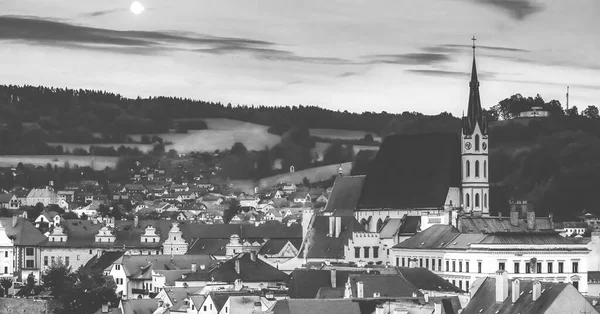 Stadsbilden Den Traditionella Medeltida Staden Tjeckien Svartvitt Foto — Stockfoto