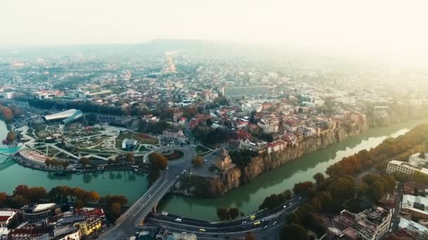 Verbazingwekkend Uitzicht Vanuit Lucht Het Centrale Deel Van Tbilisi Hoofdstad — Stockvideo
