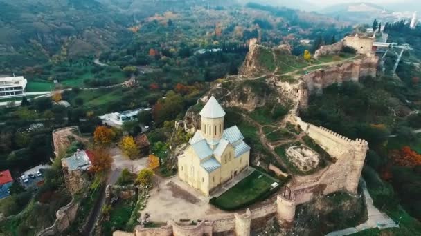 Antica Fortezza Nakrikala Tbilisi Capitale Della Georgia Veduta Aerea Drone — Video Stock
