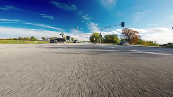 Car Driving Asphalt Highway High Speed Offers Amazing Sunny Panoramic — Stok Video