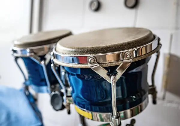 Blue Drums Recording Studio Hard Beat Perfomance Closeup Professional Musical — Stock Photo, Image