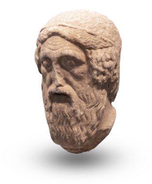 Homer 'ın mermer büstü beyaz arka planda izole edildi