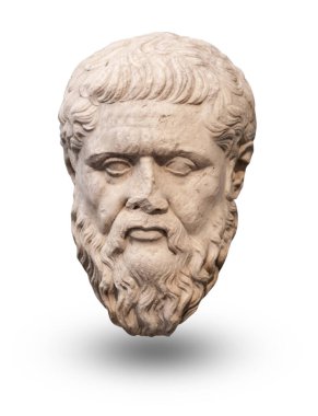 Plato 'nun mermer büstü beyaz arkaplanda izole edildi