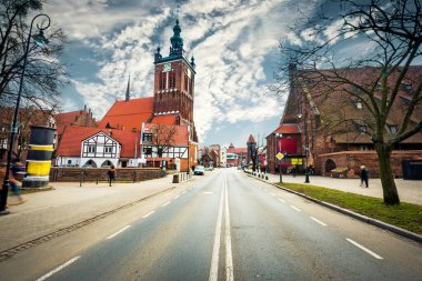 Historical Millers House on the Mill Island in Gdansk and old houses in center of Gdansk, Poland clipart